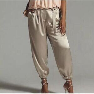 Maeve By Anthropologie Champagne Satin Jogger Dress Pants Size 2 metallic